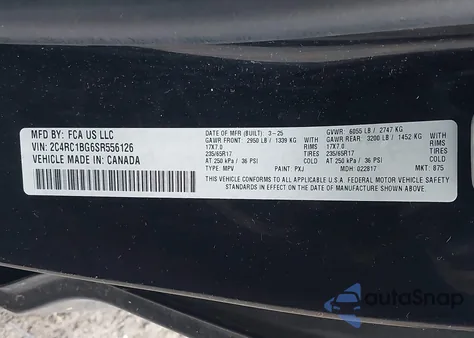 2025 Chrysler Pacifica Select from USA, damaged, VIN 2C4RC1BG6SR556126